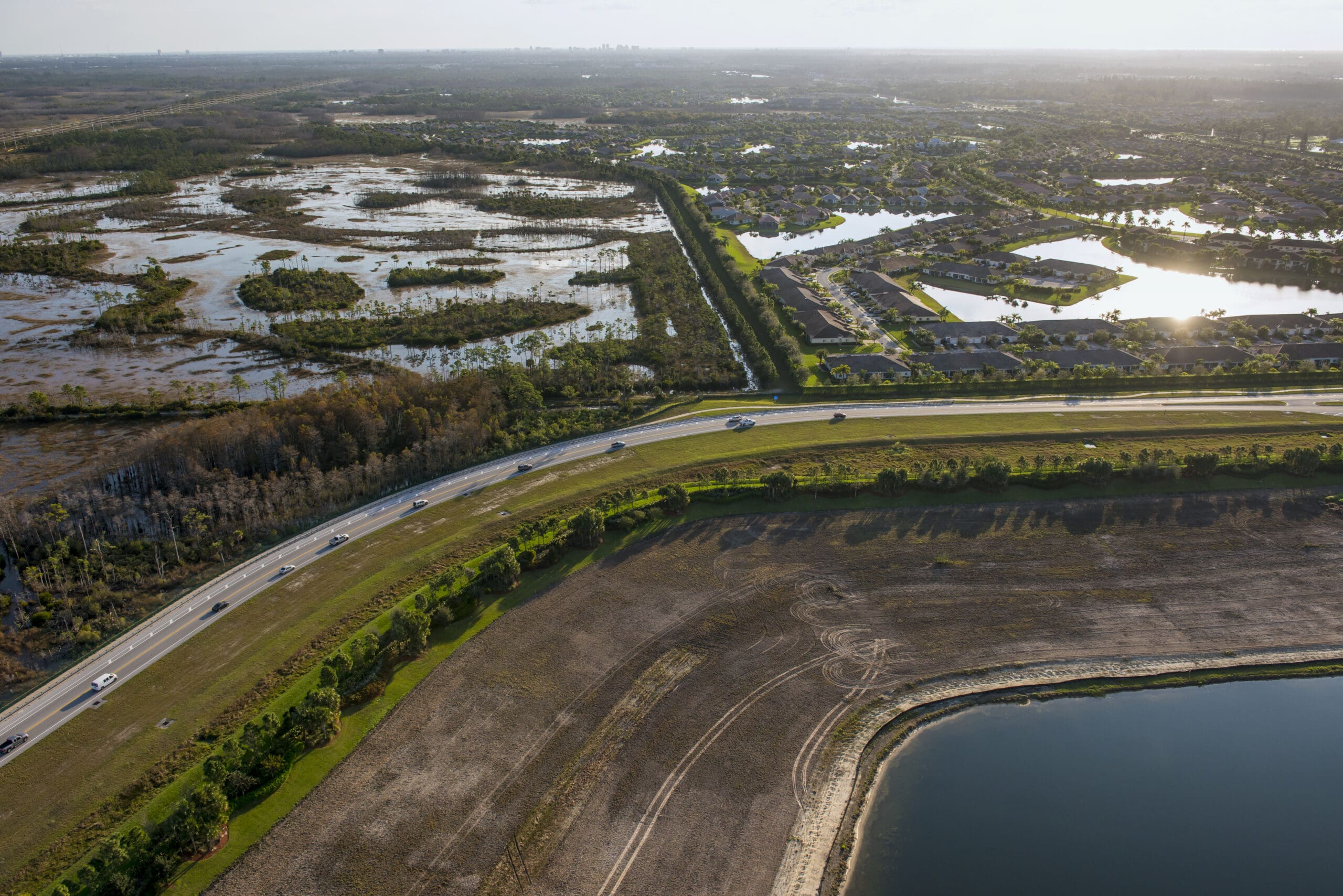 Aerial,View,Of,Suburban,South,Florida,Water,Basin,And,Slough